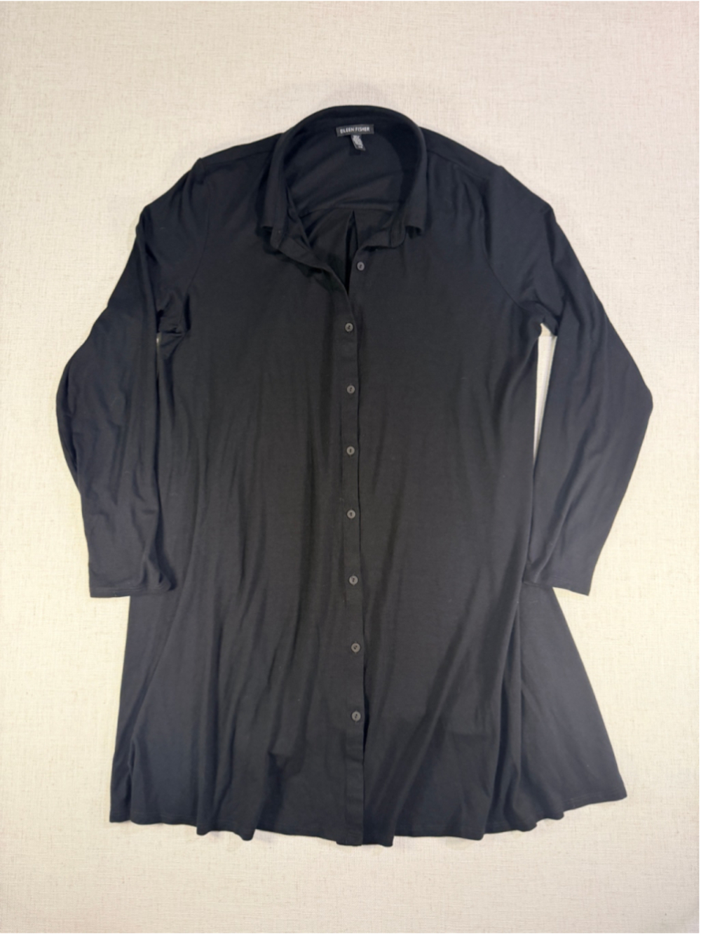 Eileen Fisher Women’s Viscose Jersey Button Front Tunic Shirt Dress Black Large